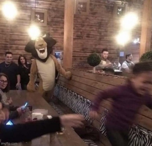 Kid running from Alex the Lion | image tagged in kid running from alex the lion | made w/ Imgflip meme maker