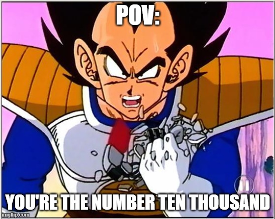 It's over nine THOUSAND! | POV:; YOU'RE THE NUMBER TEN THOUSAND | image tagged in vegeta over 9000 | made w/ Imgflip meme maker