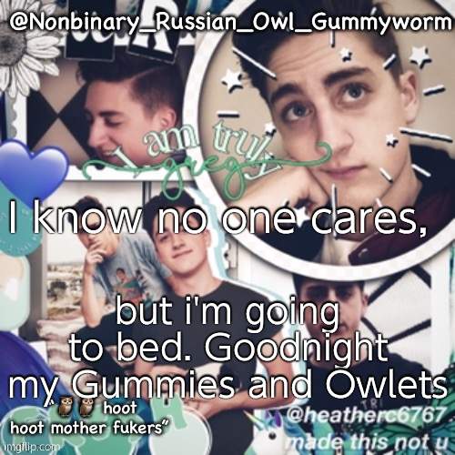 Nightt | I know no one cares, but i'm going to bed. Goodnight my Gummies and Owlets | image tagged in gummyworms simp temp and yes that is what it s called | made w/ Imgflip meme maker