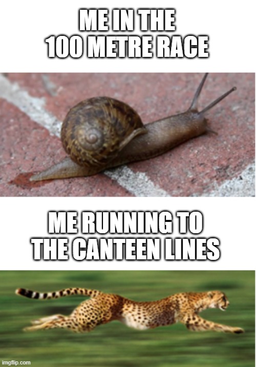 ME IN THE 100 METRE RACE; ME RUNNING TO THE CANTEEN LINES | image tagged in fun,school | made w/ Imgflip meme maker