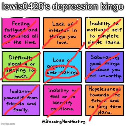 lewis0428's depression bingo | made w/ Imgflip meme maker