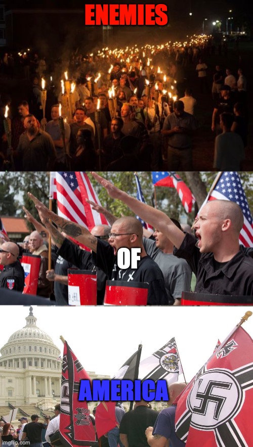 ENEMIES; OF; AMERICA | image tagged in unite the right,neo nazis,antifa democrat leftist terrorist | made w/ Imgflip meme maker