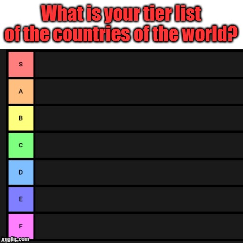 Tier List | What is your tier list of the countries of the world? | image tagged in tier list | made w/ Imgflip meme maker