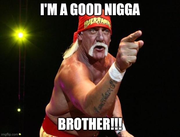 Hulk Hogan | I'M A GOOD NIGGA; BROTHER!!! | image tagged in hulk hogan,truth,booker t,bosum buddies | made w/ Imgflip meme maker