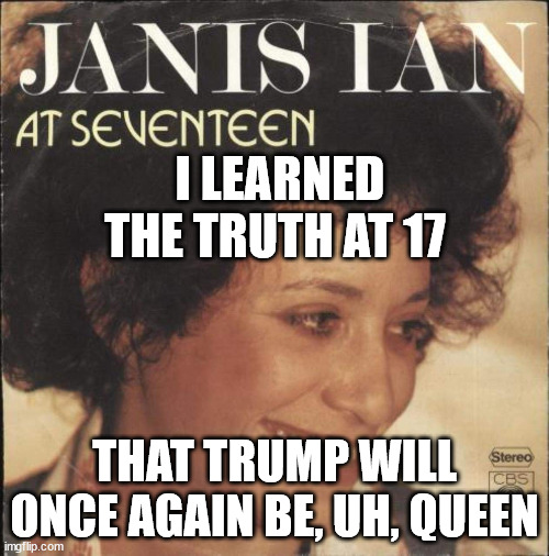 Dictator Trump returns in 17 days! Huzzuh! | I LEARNED THE TRUTH AT 17; THAT TRUMP WILL ONCE AGAIN BE, UH, QUEEN | image tagged in gullible magats,evil trump | made w/ Imgflip meme maker