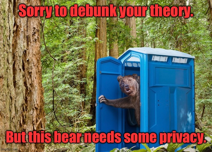 Sorry to debunk your theory. But this bear needs some privacy. | made w/ Imgflip meme maker