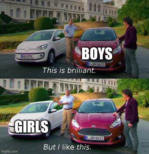 This Is Brilliant But I Like This | BOYS; GIRLS | image tagged in this is brilliant but i like this | made w/ Imgflip meme maker