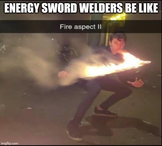 A flaming sword did exist and Carlos used it | ENERGY SWORD WELDERS BE LIKE | image tagged in fire aspect | made w/ Imgflip meme maker