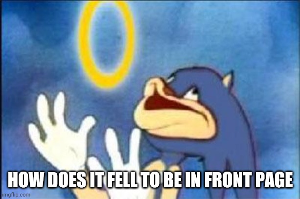 Sonic derp |  HOW DOES IT FELL TO BE IN FRONT PAGE | image tagged in sonic derp | made w/ Imgflip meme maker