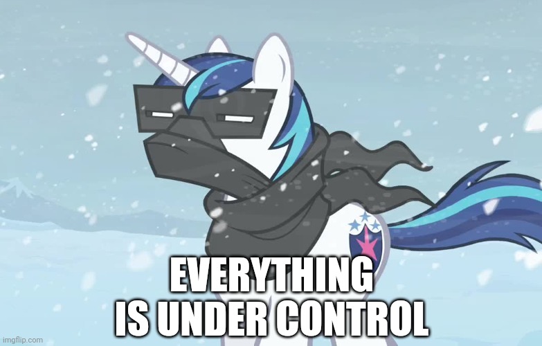 Shining Armor My Little Pony | EVERYTHING IS UNDER CONTROL | image tagged in shining armor my little pony,shining armor meme,mlp shining armor meme,mlp meme,just another day,chill | made w/ Imgflip meme maker