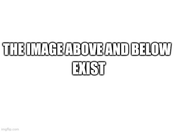 Blank White Template | EXIST; THE IMAGE ABOVE AND BELOW | image tagged in blank white template | made w/ Imgflip meme maker