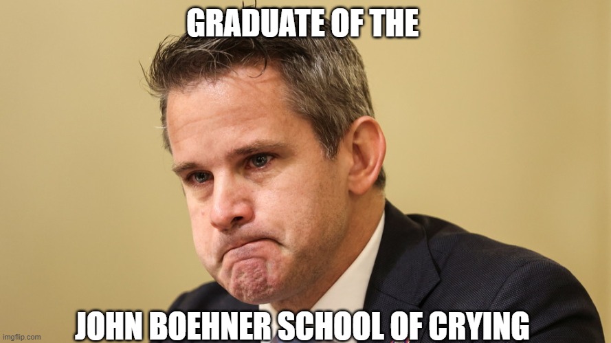 Adam Kinzinger crying | GRADUATE OF THE; JOHN BOEHNER SCHOOL OF CRYING | image tagged in adam kinzinger crying | made w/ Imgflip meme maker