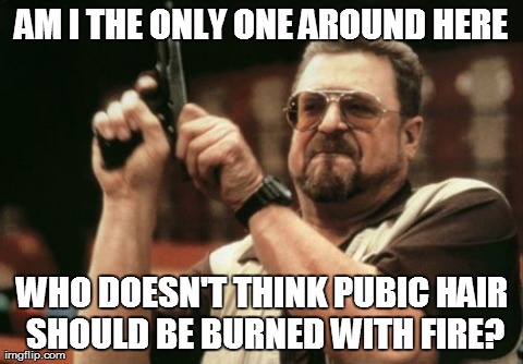 Am I The Only One Around Here Meme | AM I THE ONLY ONE AROUND HERE WHO DOESN'T THINK PUBIC HAIR SHOULD BE BURNED WITH FIRE? | image tagged in memes,am i the only one around here,AdviceAnimals | made w/ Imgflip meme maker