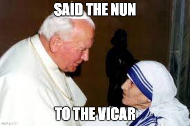Said the nun to the vicar | SAID THE NUN; TO THE VICAR | image tagged in nun,priest | made w/ Imgflip meme maker