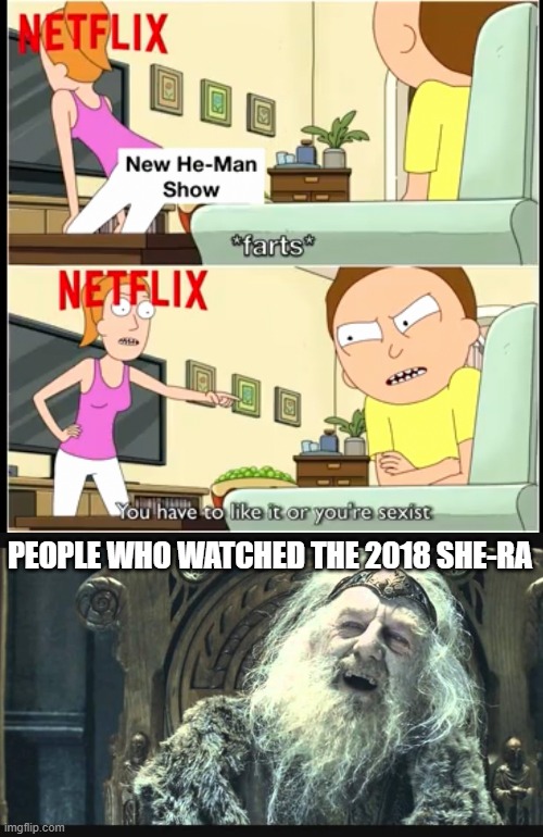 PEOPLE WHO WATCHED THE 2018 SHE-RA | image tagged in you have no power here,he man,rick and morty | made w/ Imgflip meme maker
