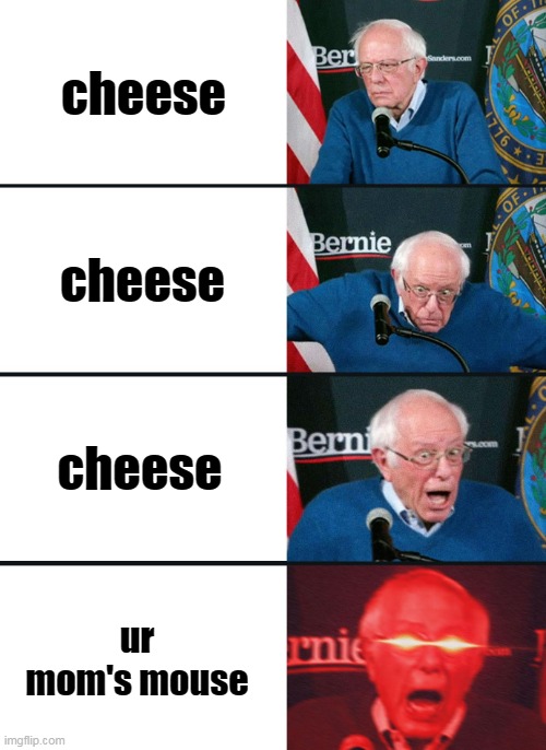 Bernie Sanders reaction (nuked) | cheese; cheese; cheese; ur mom's mouse | image tagged in bernie sanders reaction nuked | made w/ Imgflip meme maker
