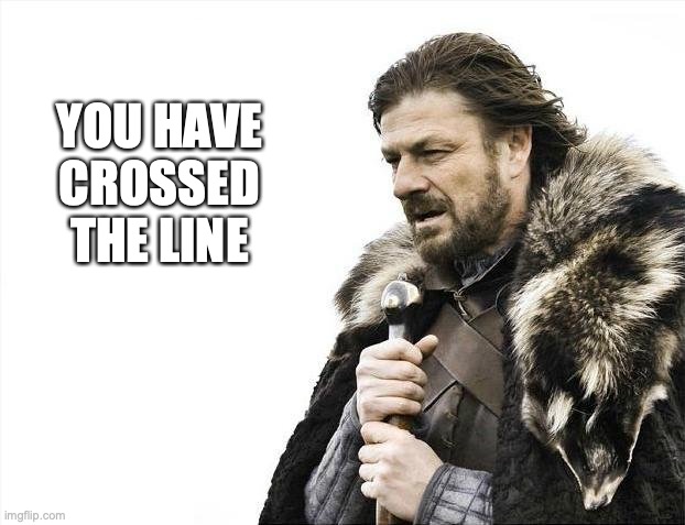 Brace Yourselves X is Coming Meme | YOU HAVE CROSSED THE LINE | image tagged in memes,brace yourselves x is coming | made w/ Imgflip meme maker
