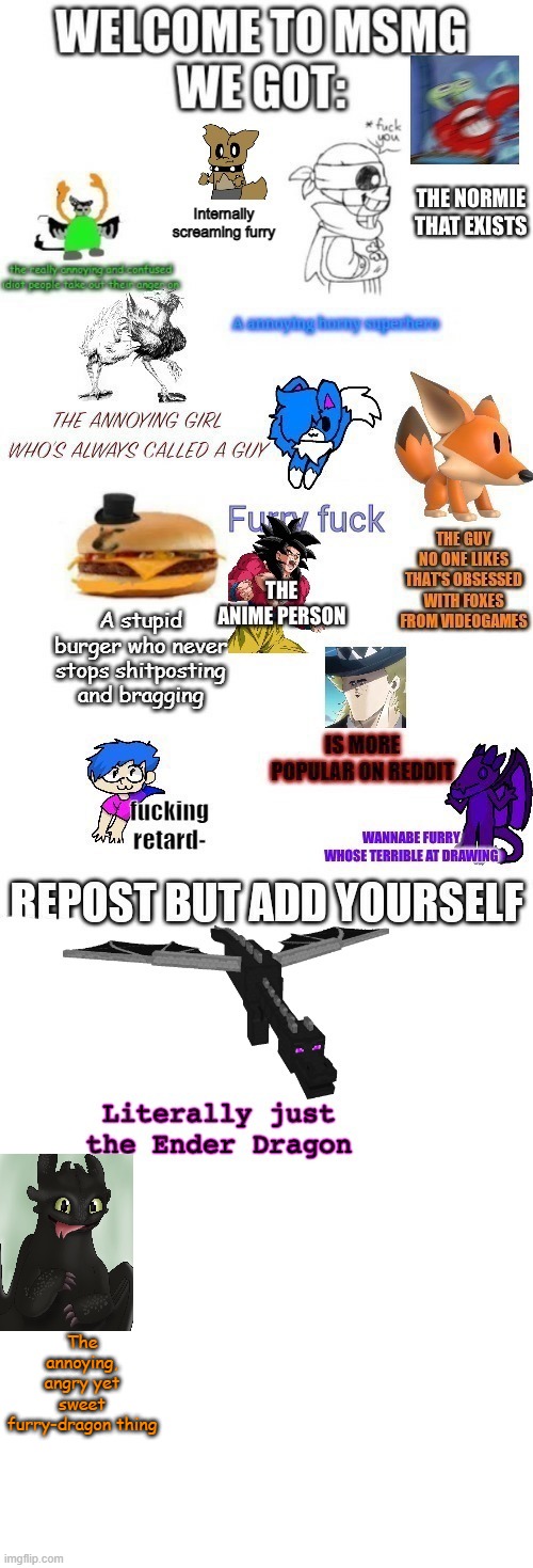 Repost but add u | The annoying, angry yet sweet furry-dragon thing | image tagged in blank white template,repost | made w/ Imgflip meme maker