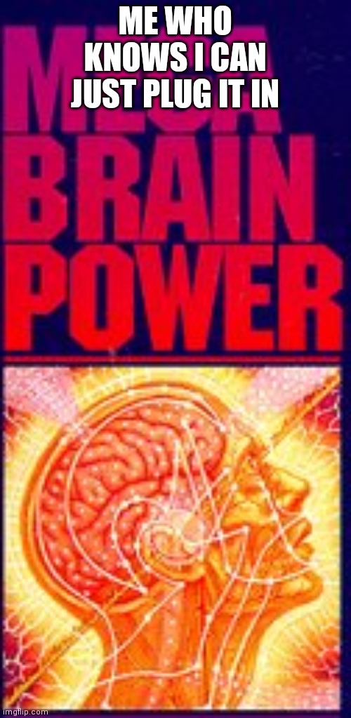 Mega Brain Power | ME WHO KNOWS I CAN JUST PLUG IT IN | image tagged in mega brain power | made w/ Imgflip meme maker