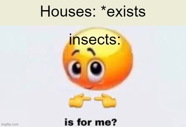 Is for me |  Houses: *exists; insects: | image tagged in is for me,houses,insects | made w/ Imgflip meme maker