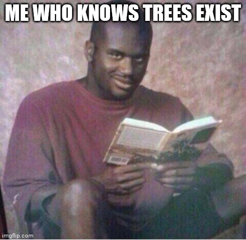 Shaq reading meme | ME WHO KNOWS TREES EXIST | image tagged in shaq reading meme | made w/ Imgflip meme maker