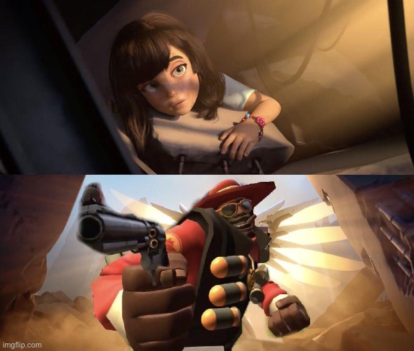 New temp I made, hehe | image tagged in demoman pointing gun at girl | made w/ Imgflip meme maker