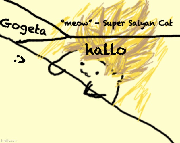 Ssj cat template | hallo :> | image tagged in ssj cat template | made w/ Imgflip meme maker
