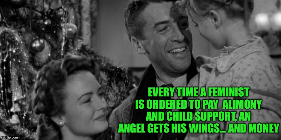 *laughs for 45 mins | EVERY TIME A FEMINIST IS ORDERED TO PAY  ALIMONY AND CHILD SUPPORT, AN ANGEL GETS HIS WINGS… AND MONEY | image tagged in an angel gets his wings | made w/ Imgflip meme maker