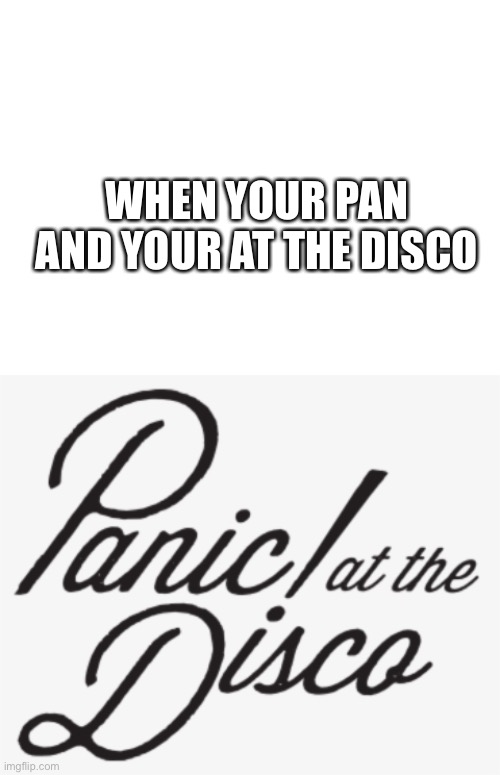 Got that pan panic | WHEN YOUR PAN AND YOUR AT THE DISCO | image tagged in blank white template | made w/ Imgflip meme maker