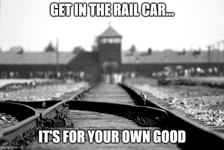 Concentration camp | GET IN THE RAIL CAR... IT'S FOR YOUR OWN GOOD | image tagged in concentration camp | made w/ Imgflip meme maker