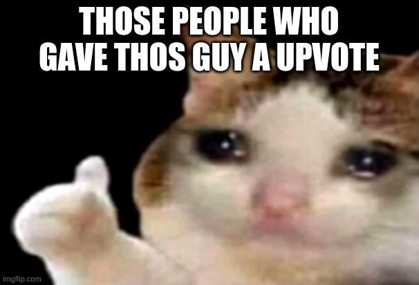 Sad cat thumbs up | THOSE PEOPLE WHO GAVE THOS GUY A UPVOTE | image tagged in sad cat thumbs up | made w/ Imgflip meme maker