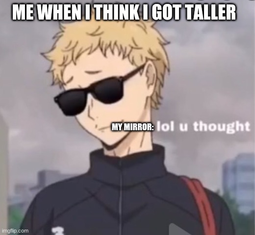 ME WHEN I THINK I GOT TALLER; MY MIRROR: | image tagged in anime meme | made w/ Imgflip meme maker