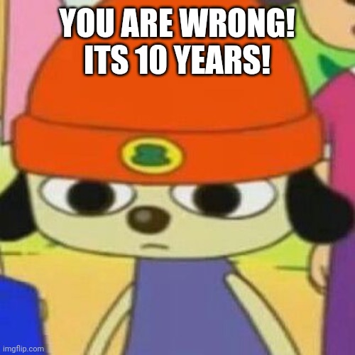 PaRappa Face | YOU ARE WRONG! ITS 10 YEARS! | image tagged in parappa face | made w/ Imgflip meme maker