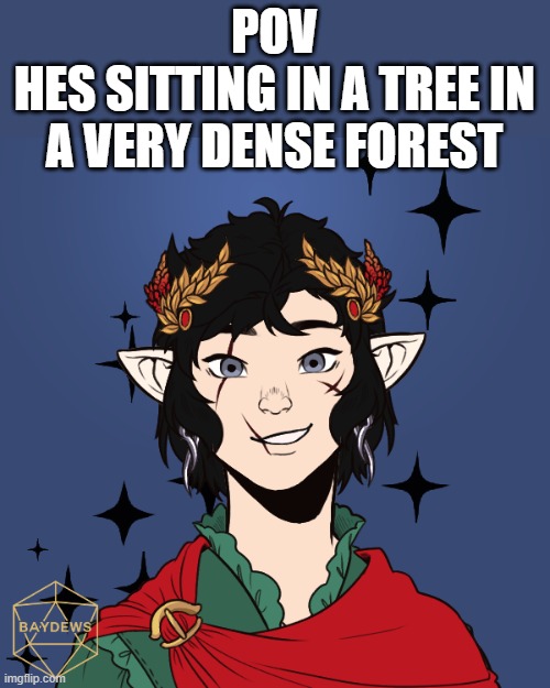 Isilynor Vadan | POV
HES SITTING IN A TREE IN A VERY DENSE FOREST | image tagged in pov | made w/ Imgflip meme maker