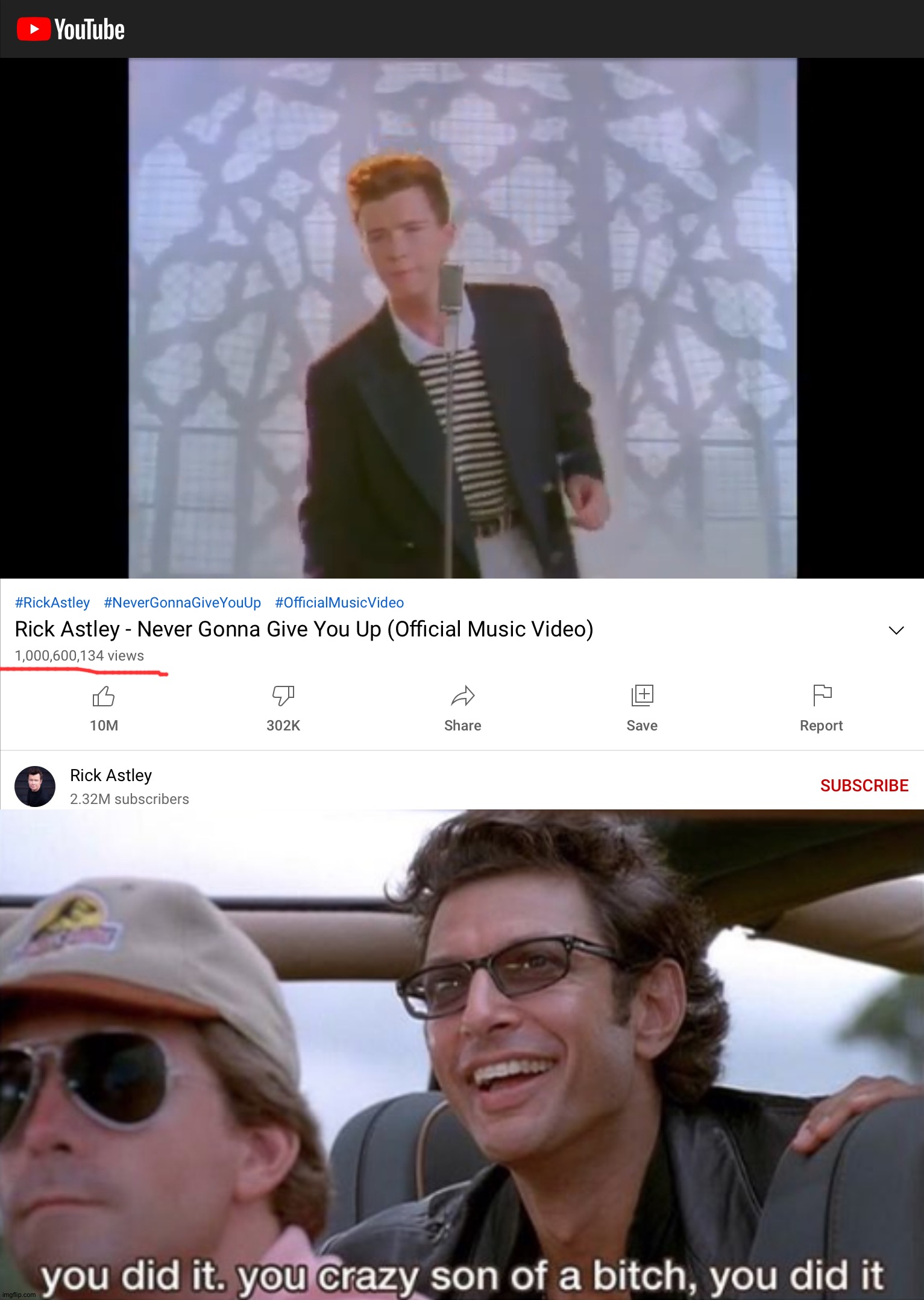 1 BILLION VIEWS REACHED!!! | image tagged in you did it jurassic park | made w/ Imgflip meme maker