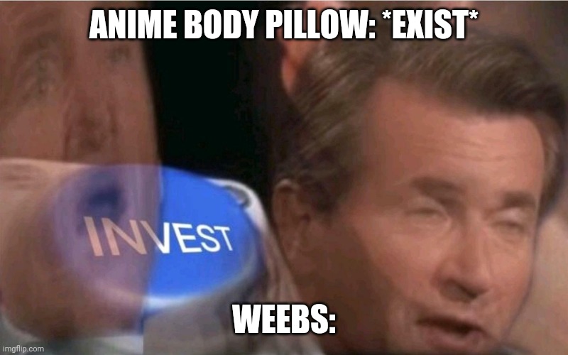 Well this is a title yep just here | ANIME BODY PILLOW: *EXIST*; WEEBS: | image tagged in invest | made w/ Imgflip meme maker
