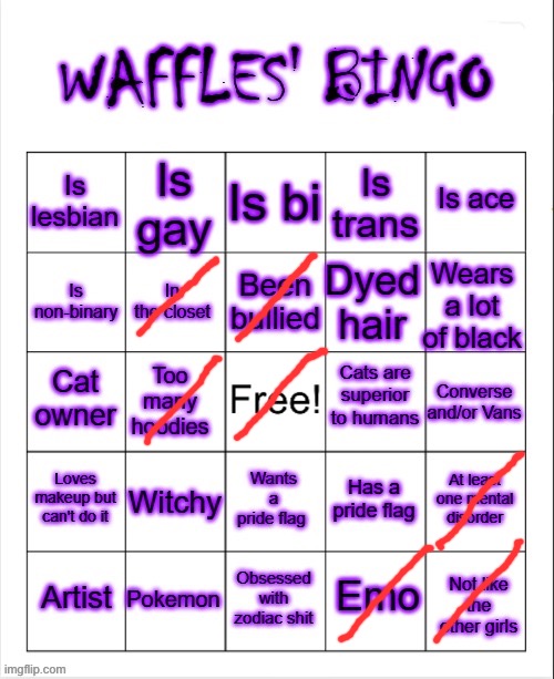 Even though I checked "not like the other girls" I'm a boy, I'm straight. I have never changed my identity. | image tagged in waffles' bingo | made w/ Imgflip meme maker