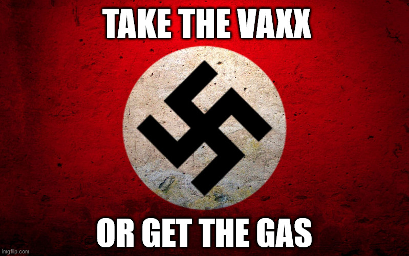A friendly reminder from the Biden Administration | TAKE THE VAXX; OR GET THE GAS | image tagged in nazi flag | made w/ Imgflip meme maker