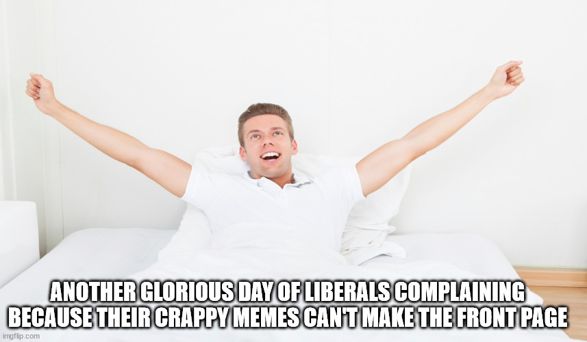 Libs can't meme | ANOTHER GLORIOUS DAY OF LIBERALS COMPLAINING BECAUSE THEIR CRAPPY MEMES CAN'T MAKE THE FRONT PAGE | image tagged in stupid liberals | made w/ Imgflip meme maker