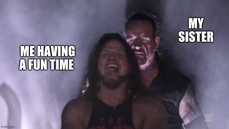 AJ Styles & Undertaker | MY SISTER; ME HAVING A FUN TIME | image tagged in aj styles undertaker | made w/ Imgflip meme maker