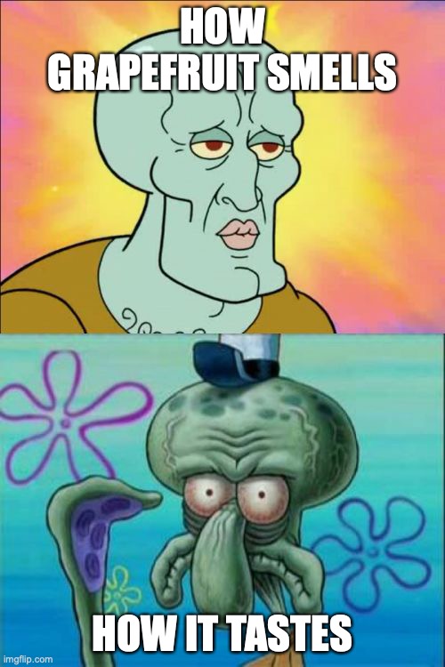 smell so good taste so bad. just like soap | HOW GRAPEFRUIT SMELLS; HOW IT TASTES | image tagged in memes,squidward | made w/ Imgflip meme maker