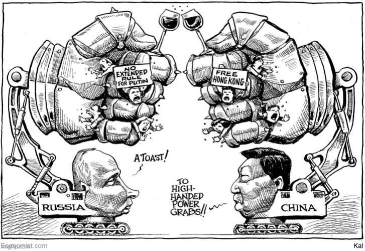 “A toast to high-handed power grabs” | image tagged in putin xi jinping comic | made w/ Imgflip meme maker