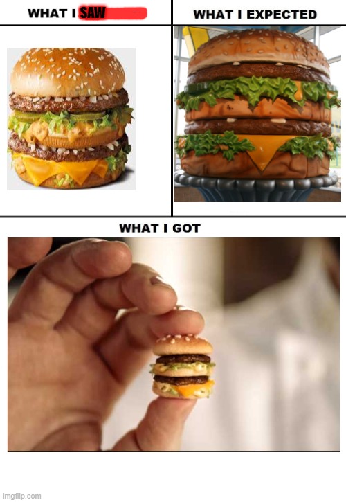 Mc Donald's Buger's Be Like | SAW | image tagged in what i watched/ what i expected/ what i got | made w/ Imgflip meme maker