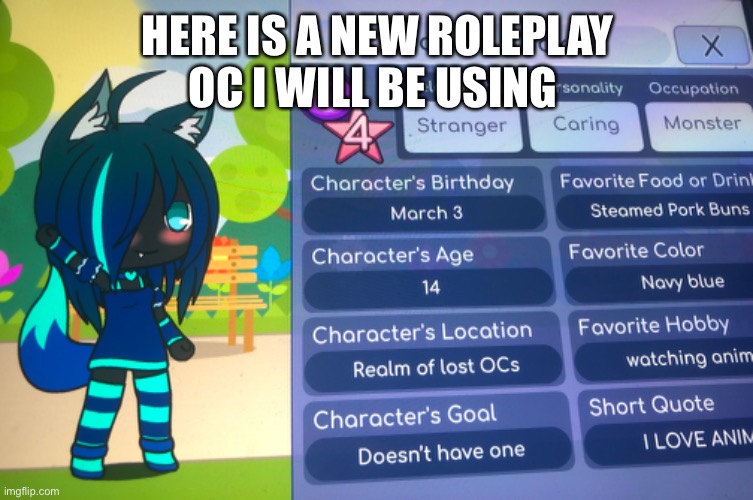 HERE IS A NEW ROLEPLAY OC I WILL BE USING | made w/ Imgflip meme maker