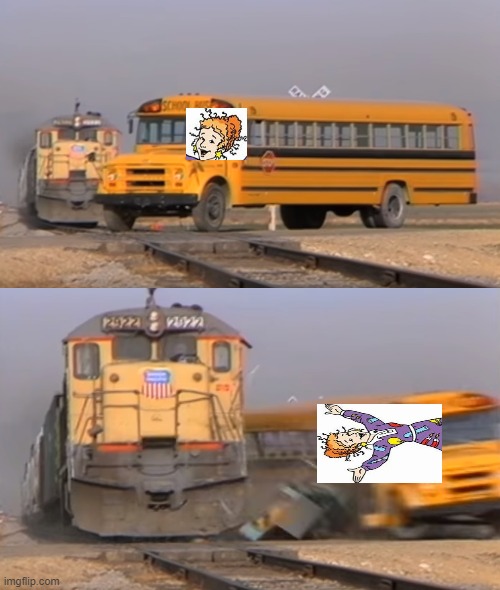 A train hitting a school bus | image tagged in a train hitting a school bus | made w/ Imgflip meme maker