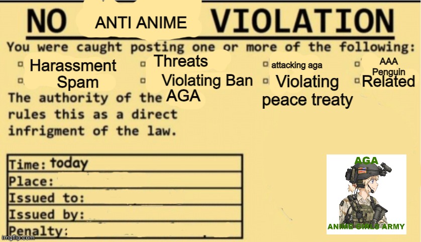 Use this when someone posts a "No Anime Violation" | image tagged in no anti-anime violatin | made w/ Imgflip meme maker