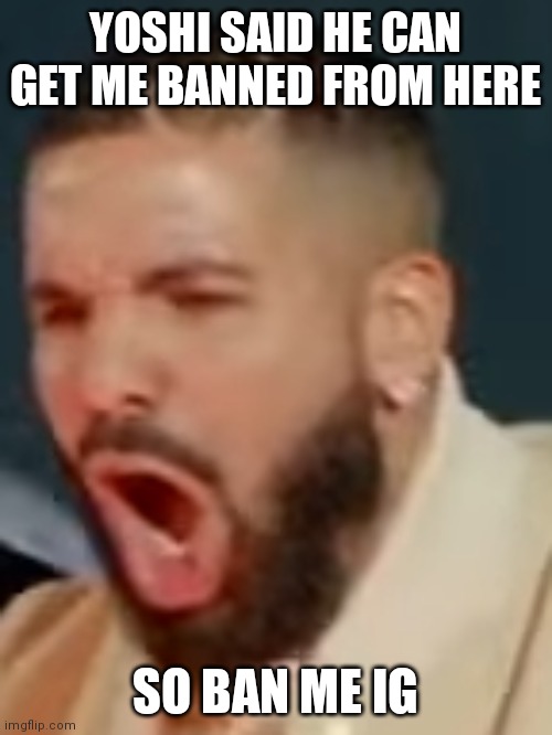 Drake pog | YOSHI SAID HE CAN GET ME BANNED FROM HERE; SO BAN ME IG | image tagged in drake pog | made w/ Imgflip meme maker