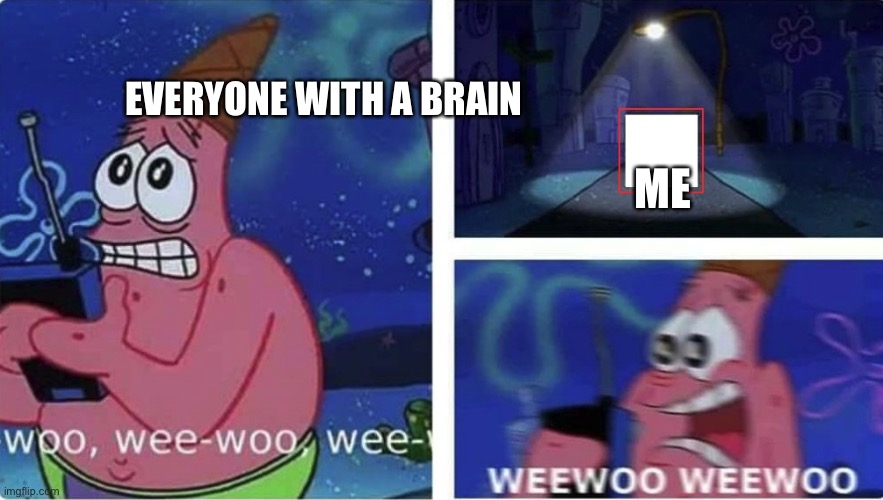 Ja | EVERYONE WITH A BRAIN; ME | image tagged in wee woo patrick | made w/ Imgflip meme maker