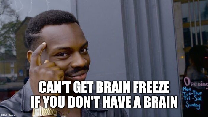 Roll Safe Think About It Meme | CAN'T GET BRAIN FREEZE
IF YOU DON'T HAVE A BRAIN | image tagged in memes,roll safe think about it | made w/ Imgflip meme maker