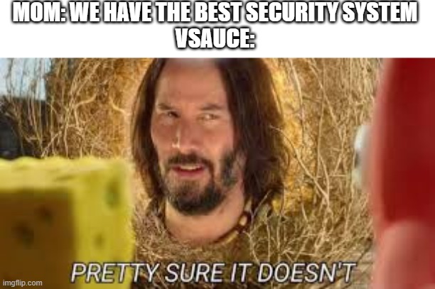 Pretty sure it doesn't | MOM: WE HAVE THE BEST SECURITY SYSTEM 
VSAUCE: | image tagged in pretty sure it doesn't | made w/ Imgflip meme maker